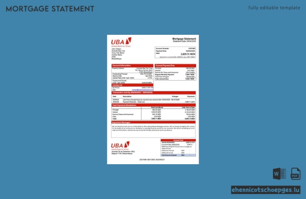 Mozambique United Bank for Africa – Beispiel eines Hypothekenauszugs (Word- und PDF-Datei)